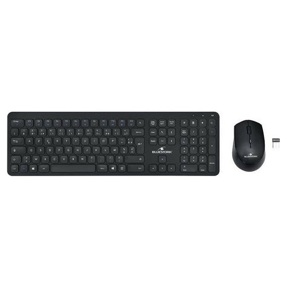 Keyboard and Mouse Bluestork Easy Slim AZERTY Black French