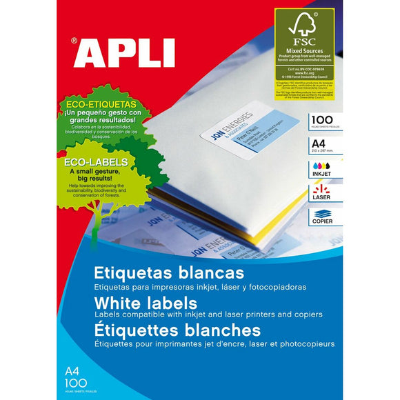 Adhesive labels Apli 100 Sheets 63,5 x 38,1 mm White