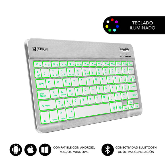Bluetooth Keyboard with Support for Tablet Subblim SUB-KBT-SMBL30 Silver Spanish Qwerty QWERTY