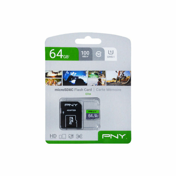 Micro SD Memory Card with Adaptor PNY P-SDUX64U185GW-GE 64 GB