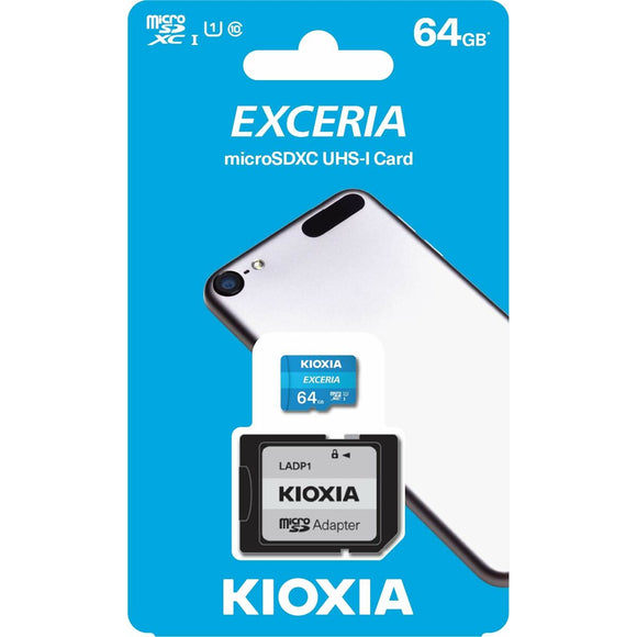 Micro SD Memory Card with Adaptor Kioxia Exceria UHS-I Class 10 Blue 64 GB