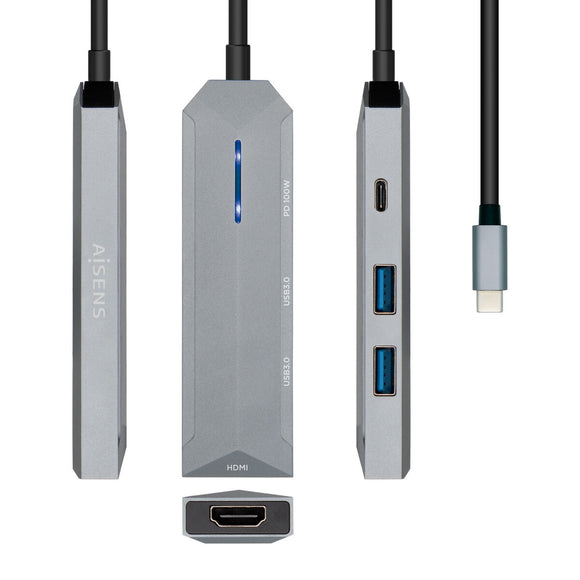 USB Hub Aisens ASUC-4P002-GR Grey 100 W (1 Unit)
