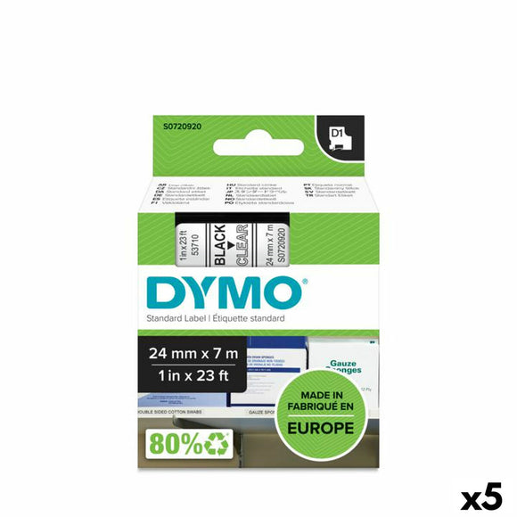 Thermal transfer ribbon Dymo D1 53710 Polyester Transparent Black 24 mm (5 Units)